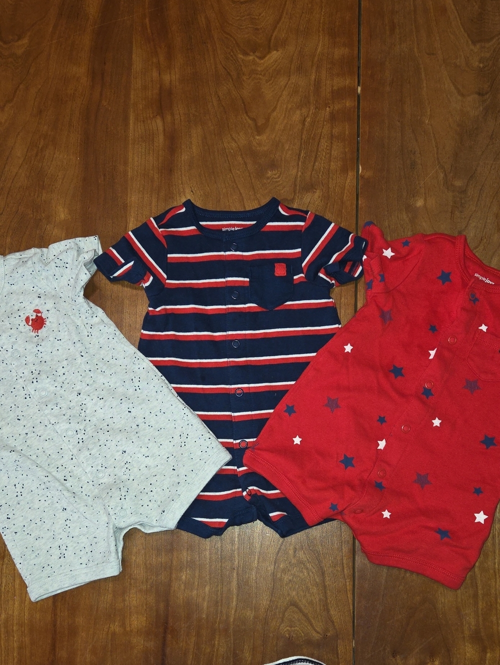 Carter's Red Navy & Heather Gray Short Sleeve Romper Trio